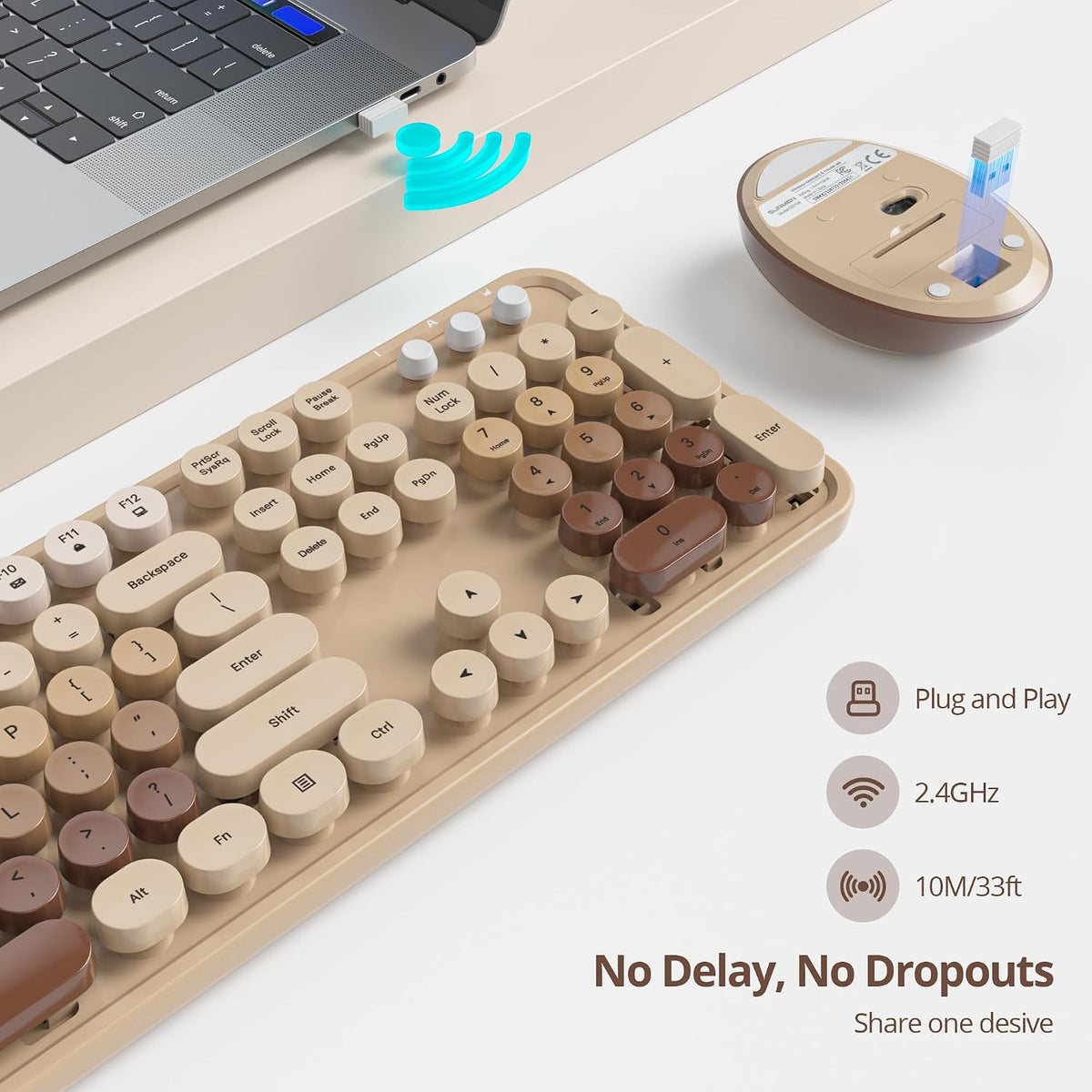 GTSP Retro Wireless Typewriter Keyboard and Mouse Combo, 2.4GHz Full-Size Cut...