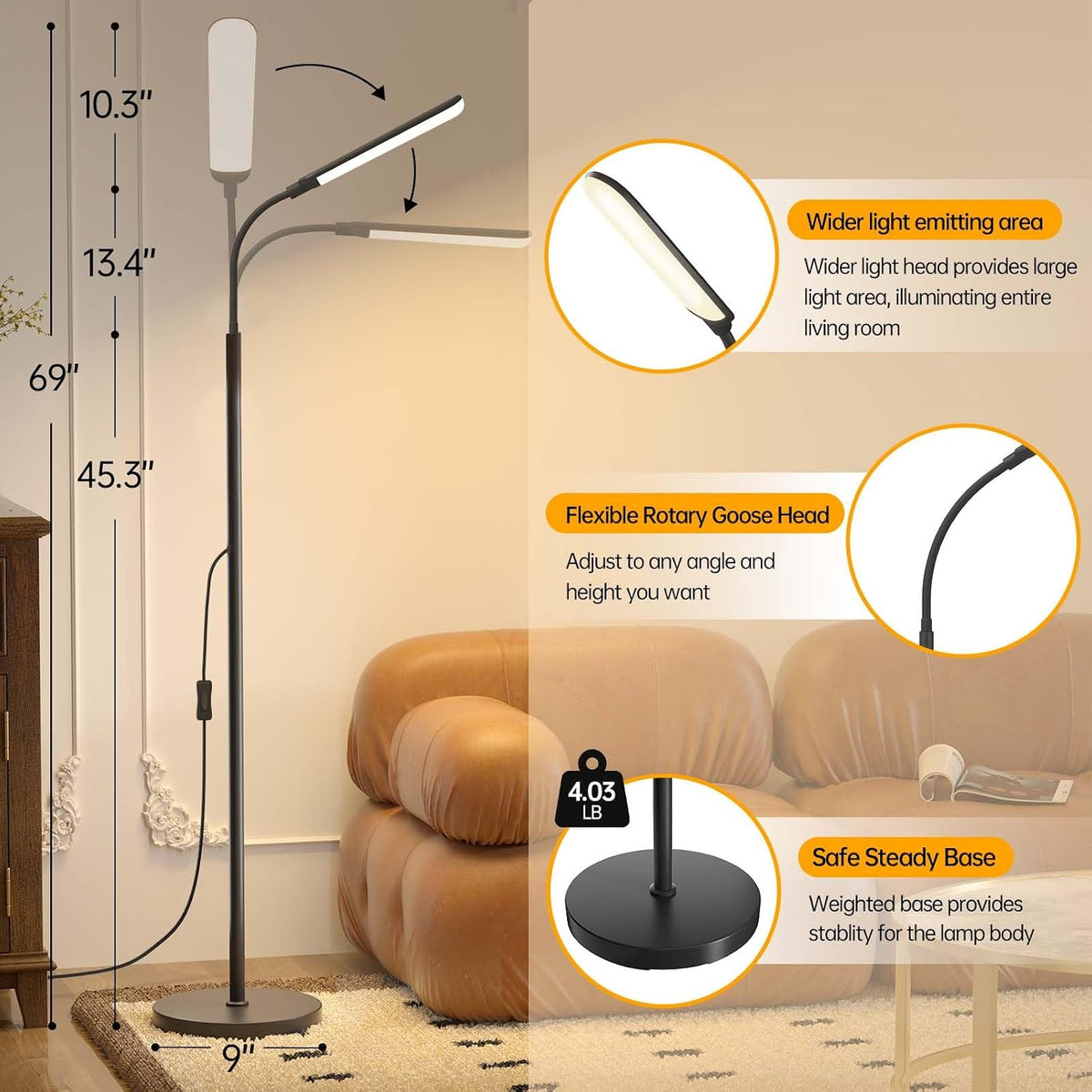 Aisutha LED Floor Lamp, 18W Super Bright Floor Lamp for Living Room, Adjustab...