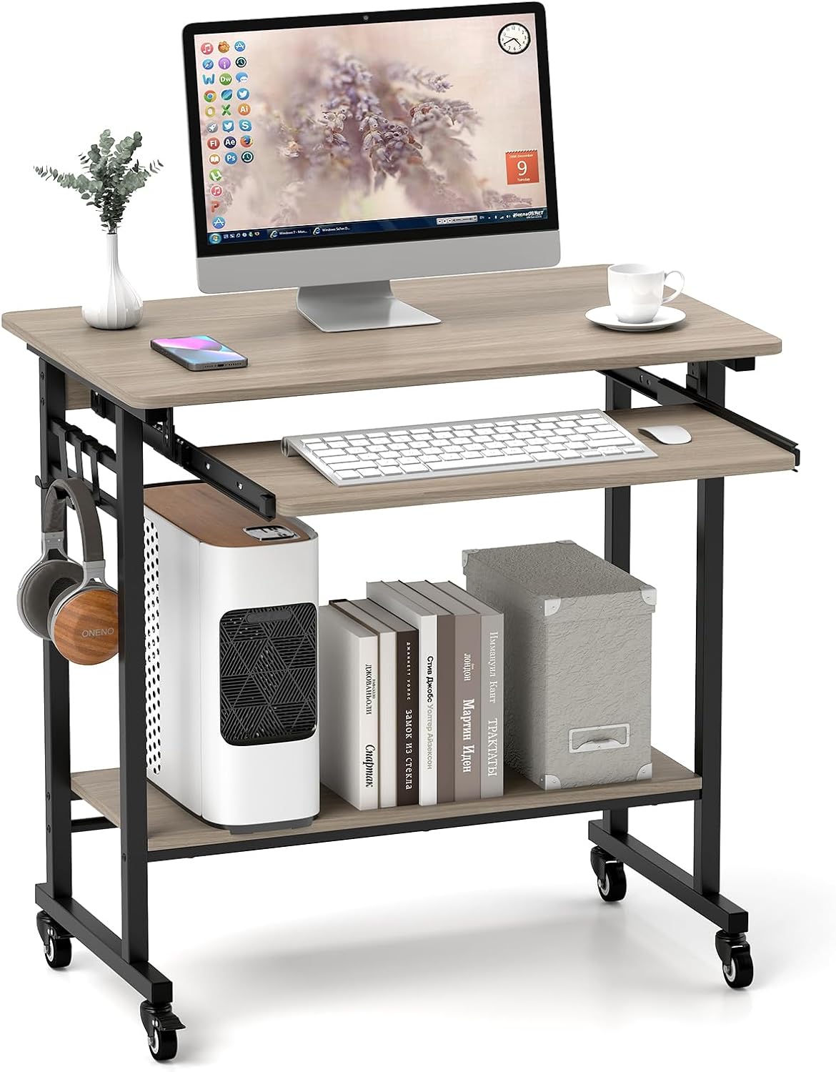 Tangkula Rolling Computer Desk Cart with Keyboard Tray, Mobile Portable Lapto...
