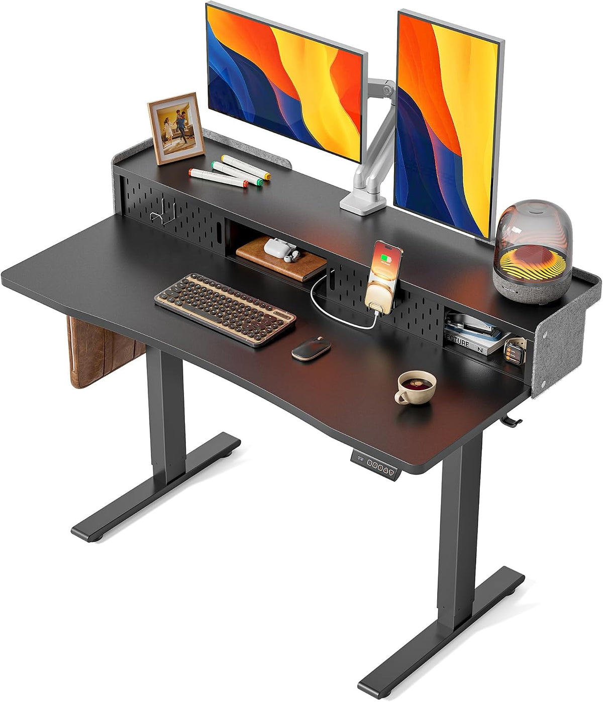 FEZIBO 48 X 24 Inch Standing Desk with Storage, Adjustable Height Sit Stand D...