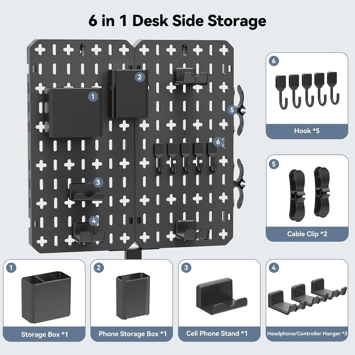 KDD 7 in 1 Clamp-on Desk Pegboard - No Drill Desk Side Storage with Phone Sta...