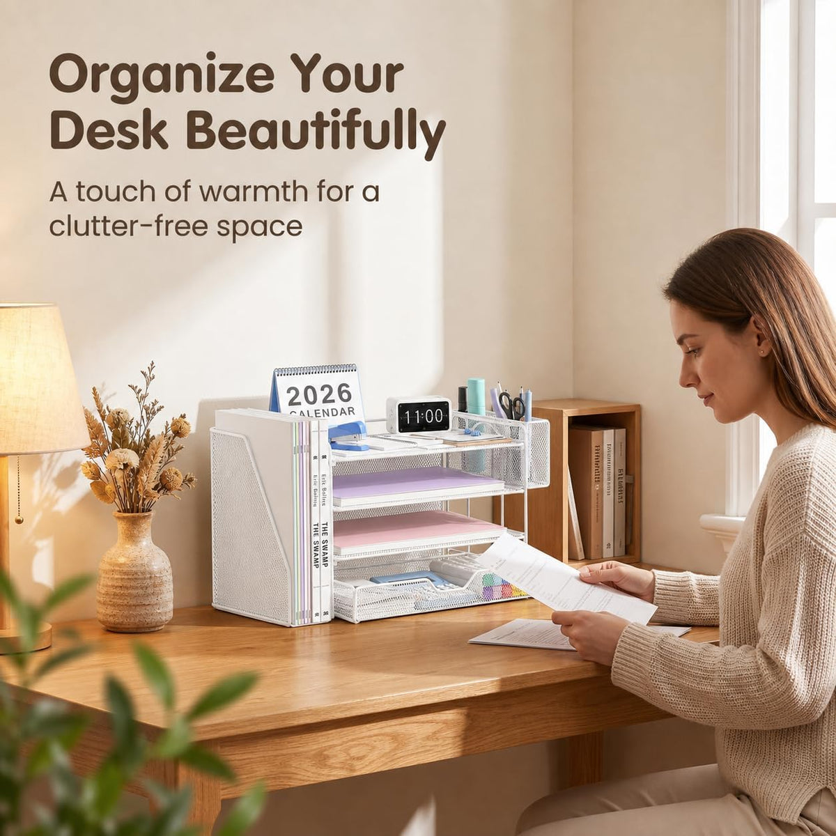 OPNICE Desk Organizers and Accessories, 4-Tier Desktop File Organizer with Dr...