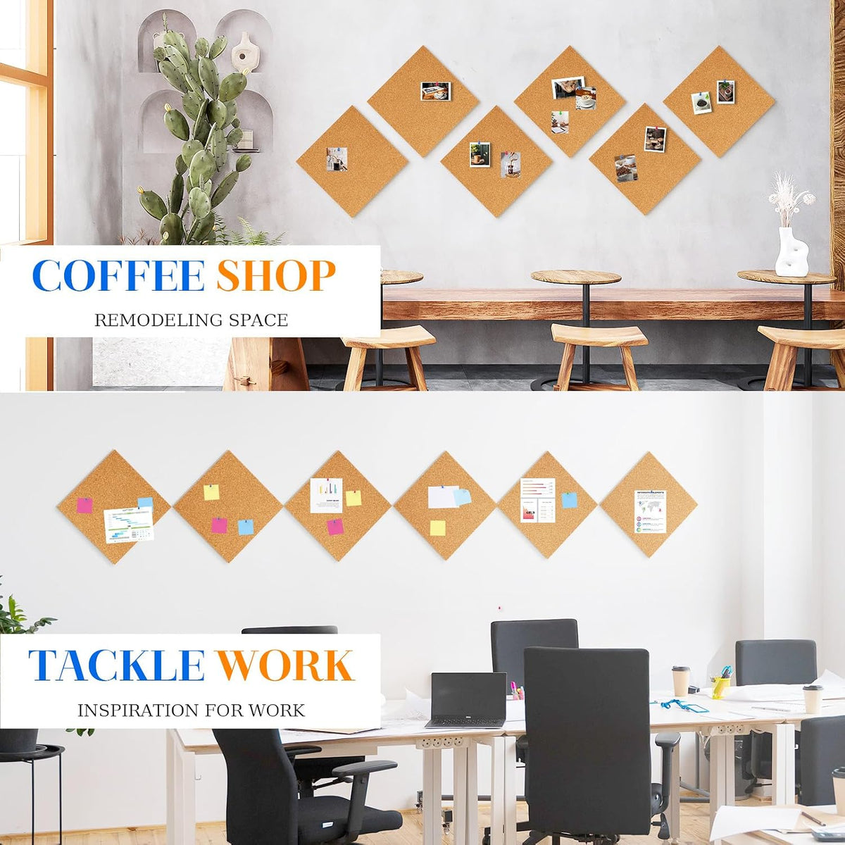DOLLAR BOSS Cork Board Tiles, 6 Packs 12" x 12" 1/2" Thick Bul...