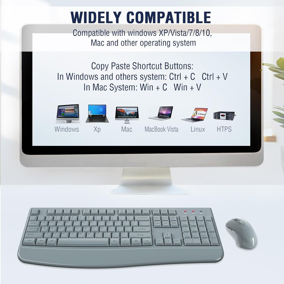 QUASIO Wireless Keyboard Mouse Combo, Windows & Mac Compatible (Gray)
