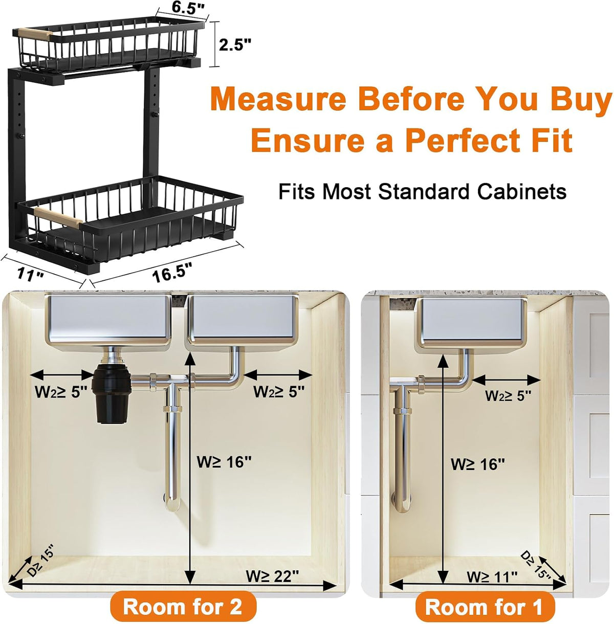 REALINN Under Sink Organizer, 2 Pack Height Adjustable Under Sink Organizers ...