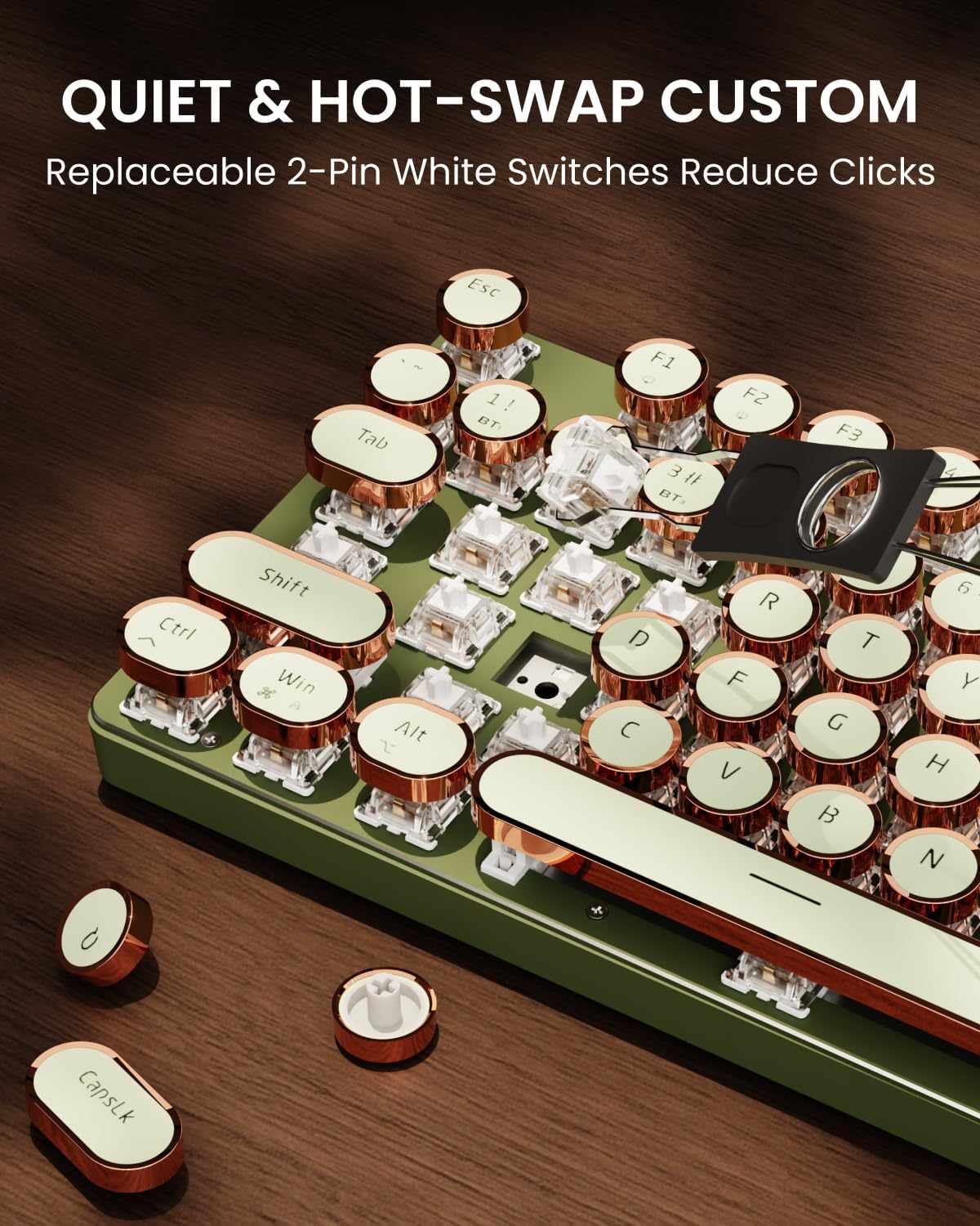 Wireless Keyboard and Mouse Combo, Dual Wrist Rest, Tri-Mode Typewriter
