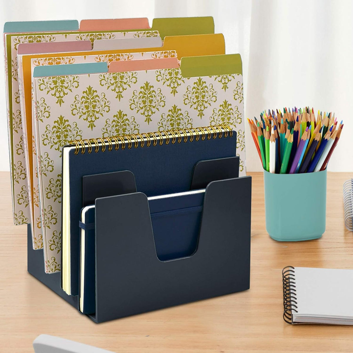 Acrimet 5 Section Incline File Sorter Organizer, Desktop Mail Holder, Black