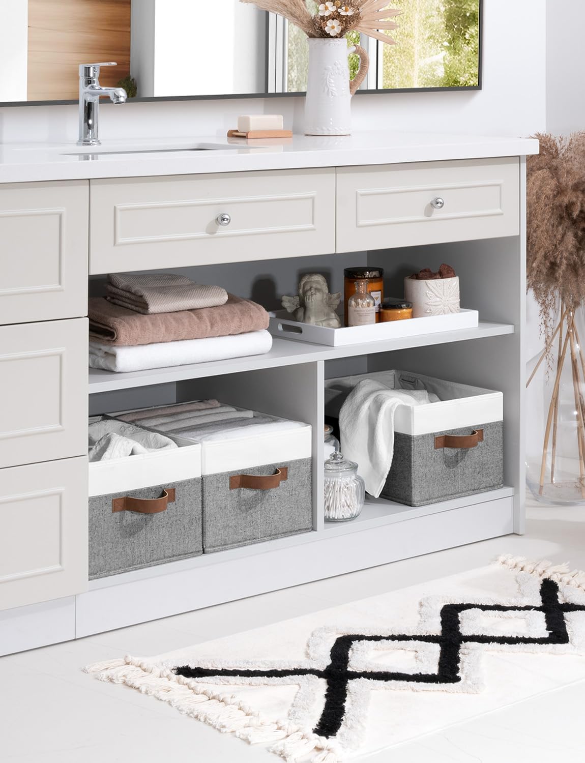 StorageWorks Closet Storage Bins, Gray&White, Large, 3-Pack