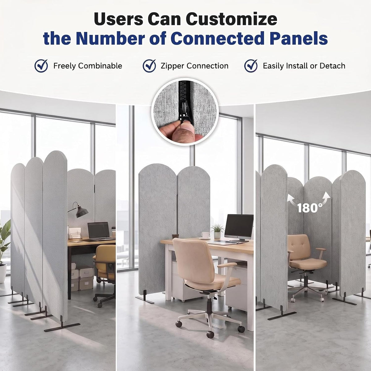 3 Panel Office Partitions with Whiteboard, 72" x 66" Temporary Wall...