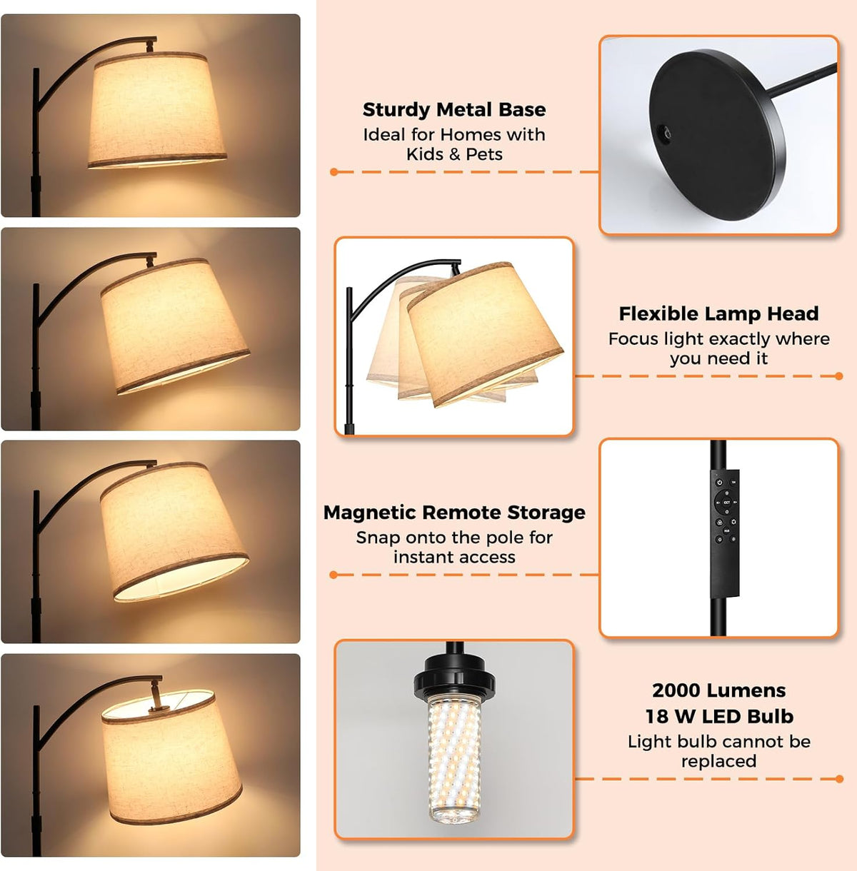 Unicozin 2000LM Floor Lamp, 65"-71" Adjustable Standing Lamp with 1...