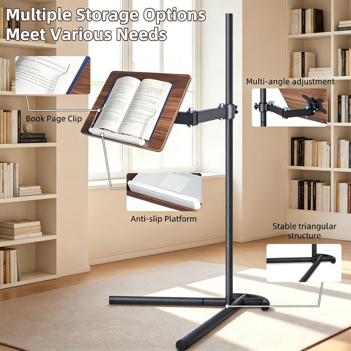 Adjustable Laptop Floor Stand for Bed, Couch, and Standing Desk Use, Large Si...