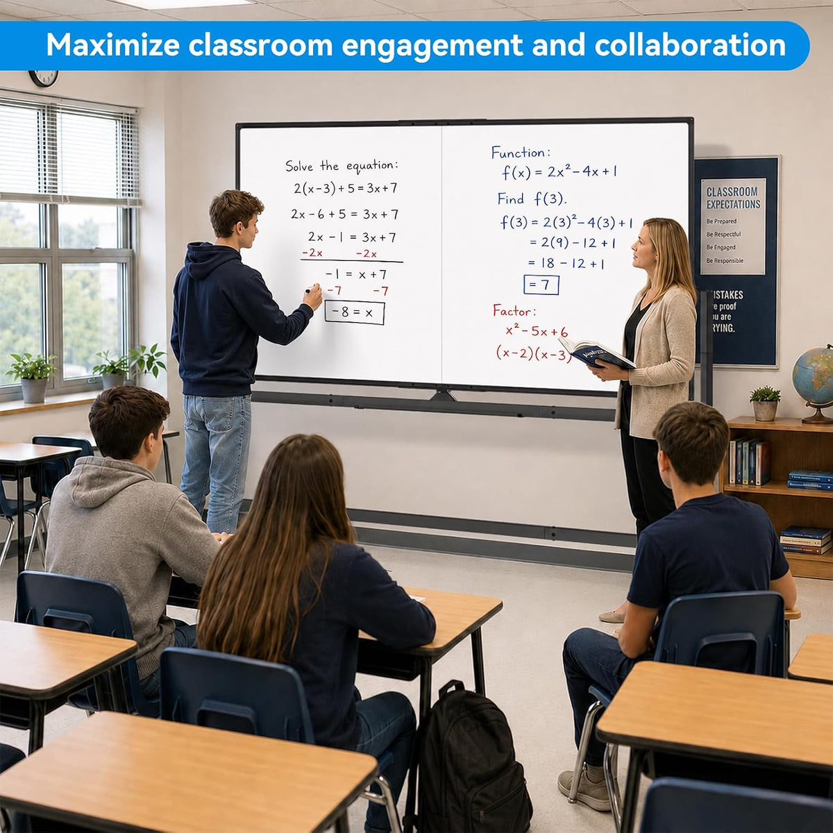 Maxtek Rolling Whiteboard 72x48 Large Double-Sided Magnetic Board(Black)