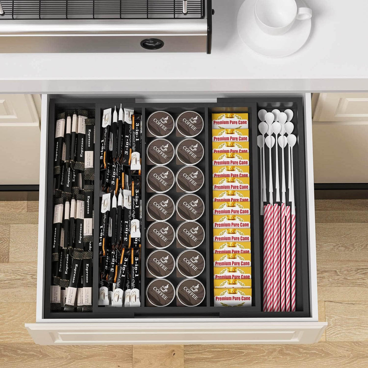 Kitchen Utensil Organizer Silverware Tray - Bamboo Flatware Organizer Expanda...