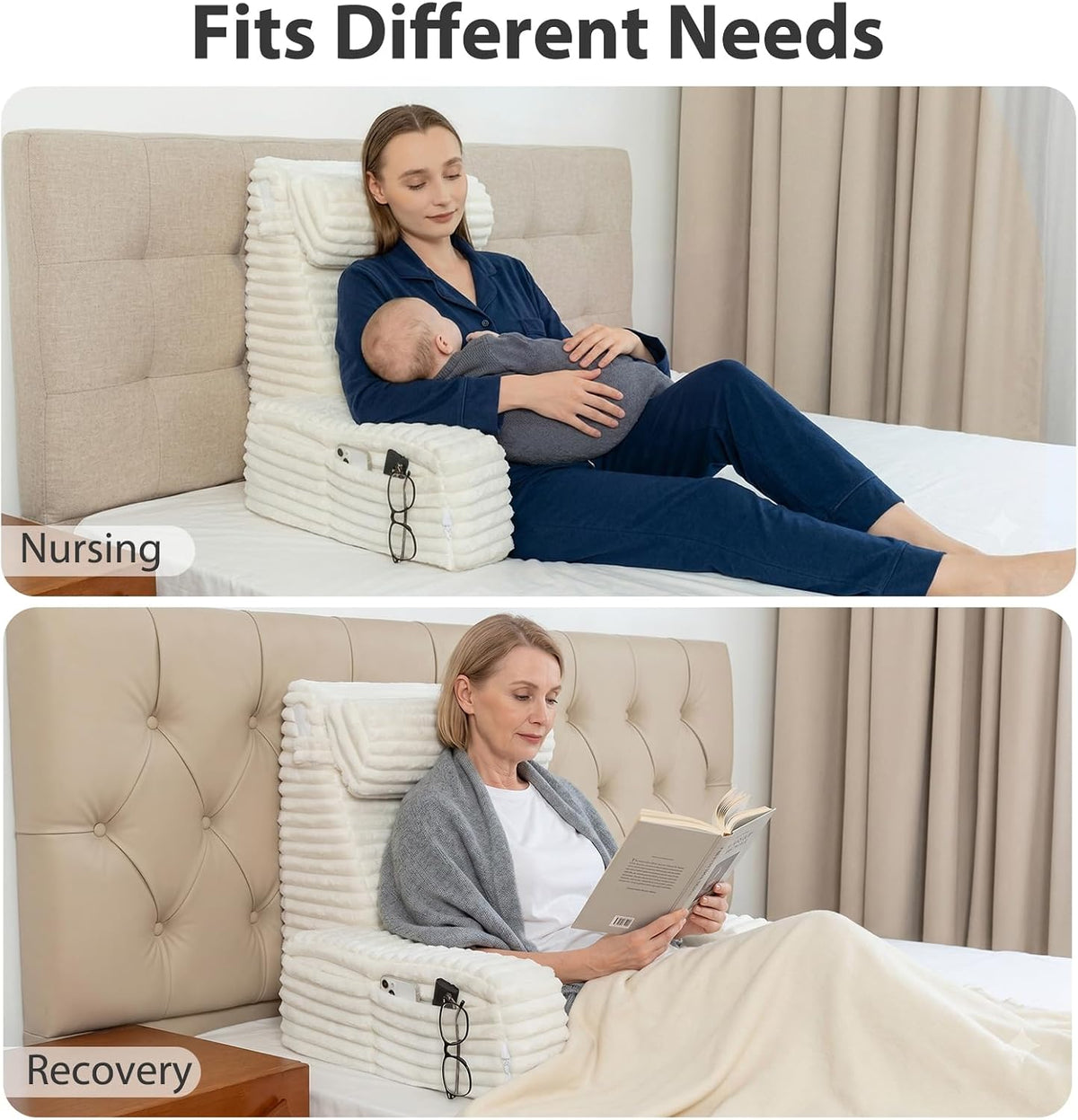 ENITYA 22" XL Back Pillow for Bed Sitting Up with Armrests & Big Poc...