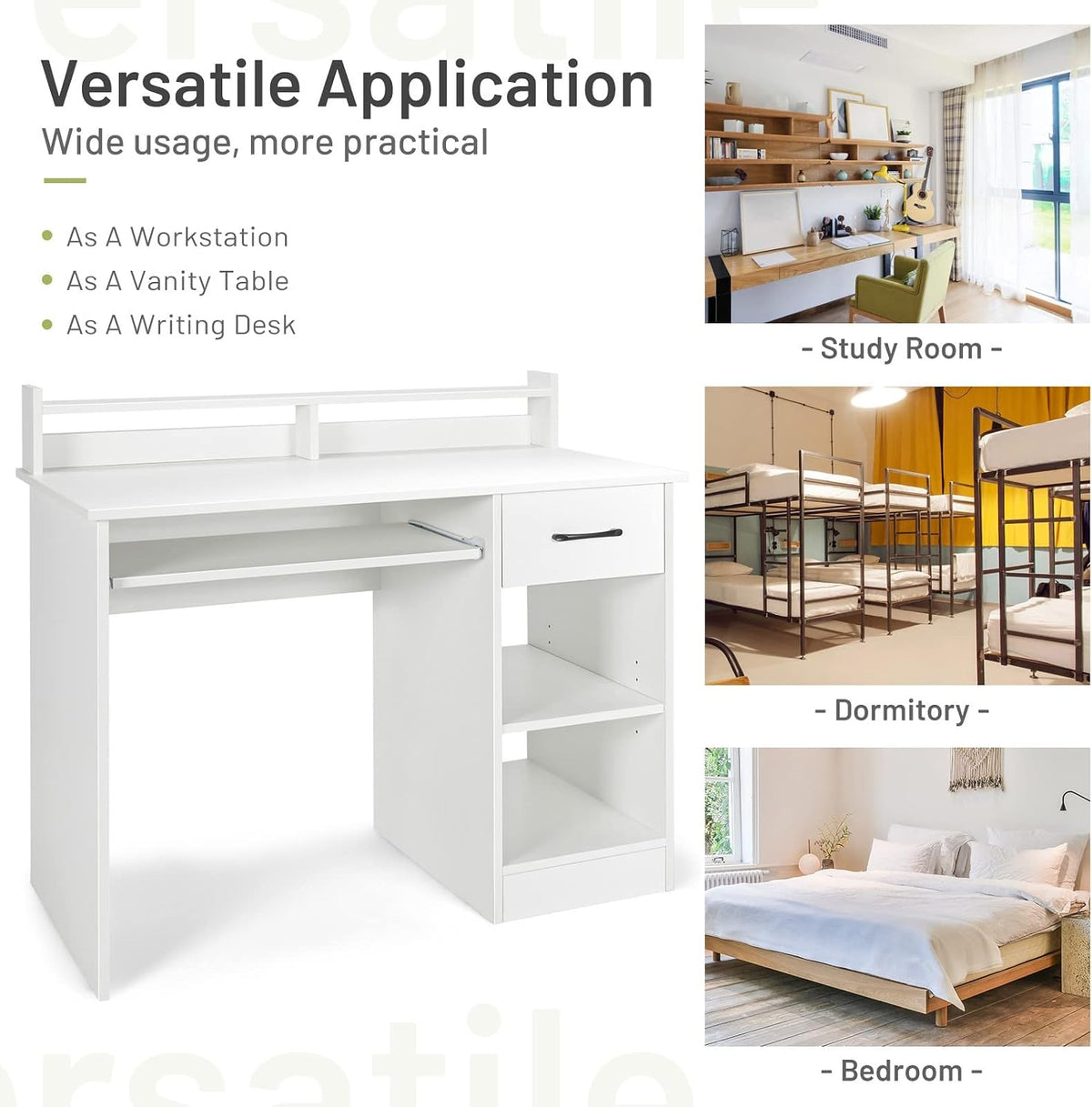 Computer Desk with Hutch & Keyboard Tray, Home Office Workstation with Dr...