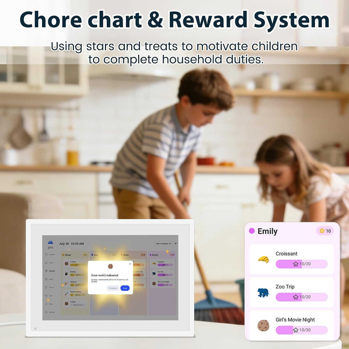 Digital Calendar 10.1", Smart Calendar Planner & Chore Charts, 1080P...