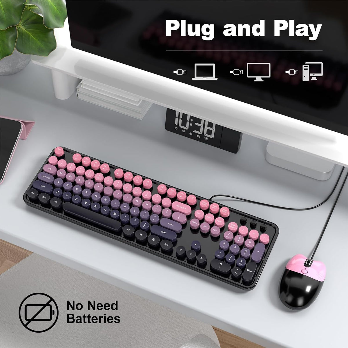 MOFII Wired Retro Typewriter Keyboard and Mouse Combo, Full Size USB Plug &am...