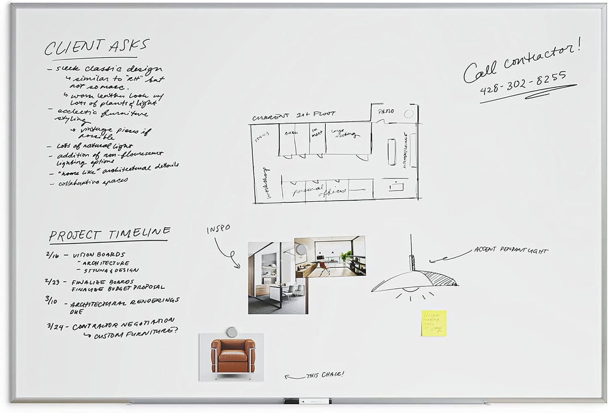 U Brands Dry Erase White Board, 48" x 72", Magnetic, Aluminum Frame