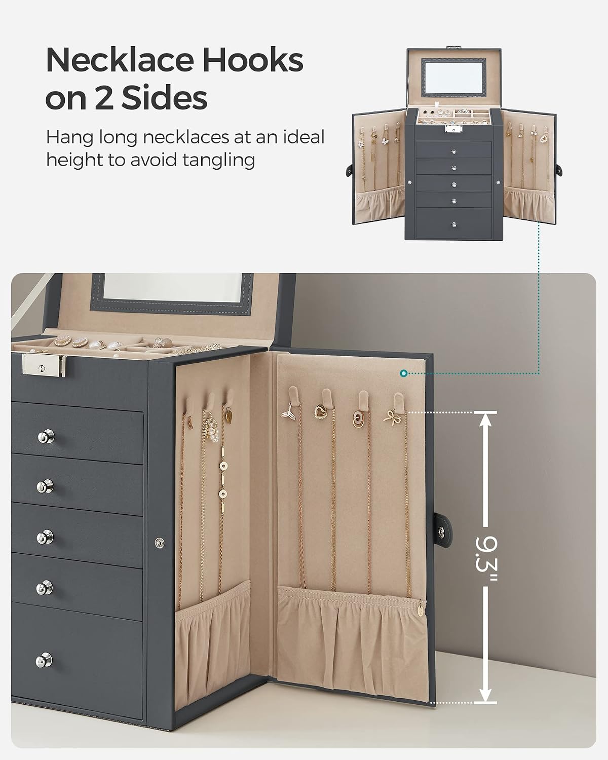 SONGMICS 6-Layer Jewelry Box Organizer with 5 Drawers, Lock and Mirror