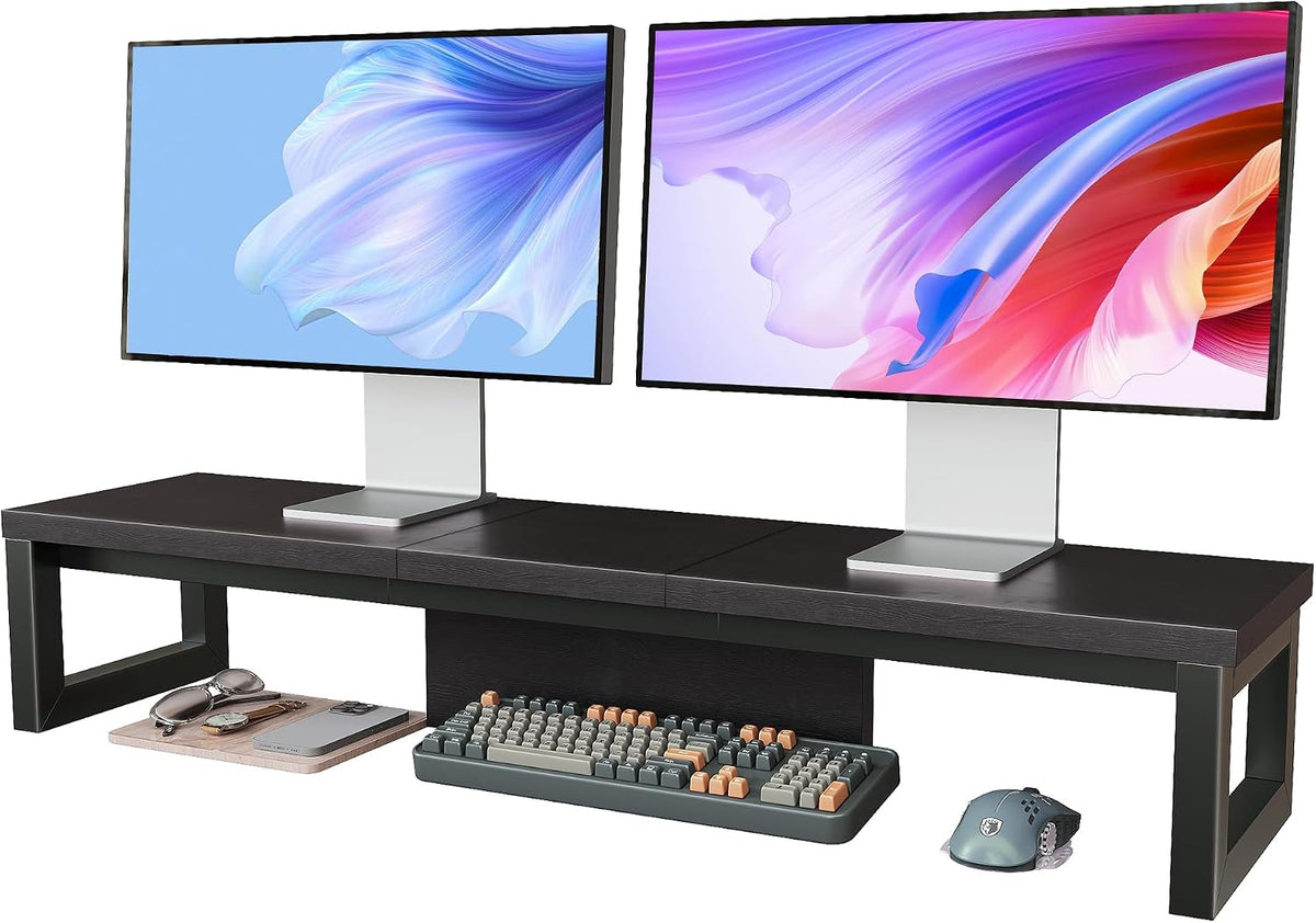 Dual Monitor Stand Riser, Wood and Steel Monitor Stand for Desk, Multi-Purpos...