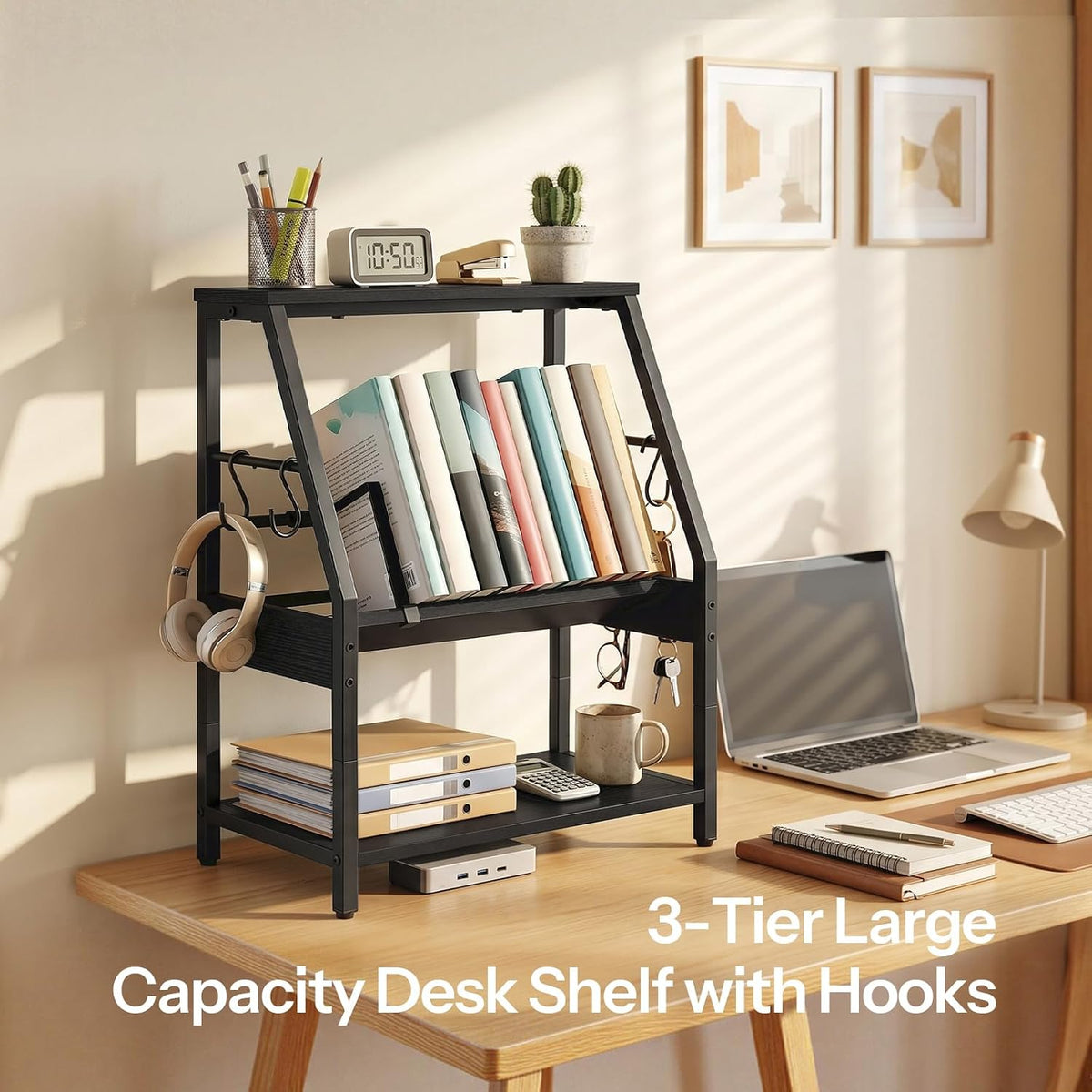 HOOBRO Desktop Bookshelf, 3-Tier Desk Organizer Shelf, Small Office Shelves