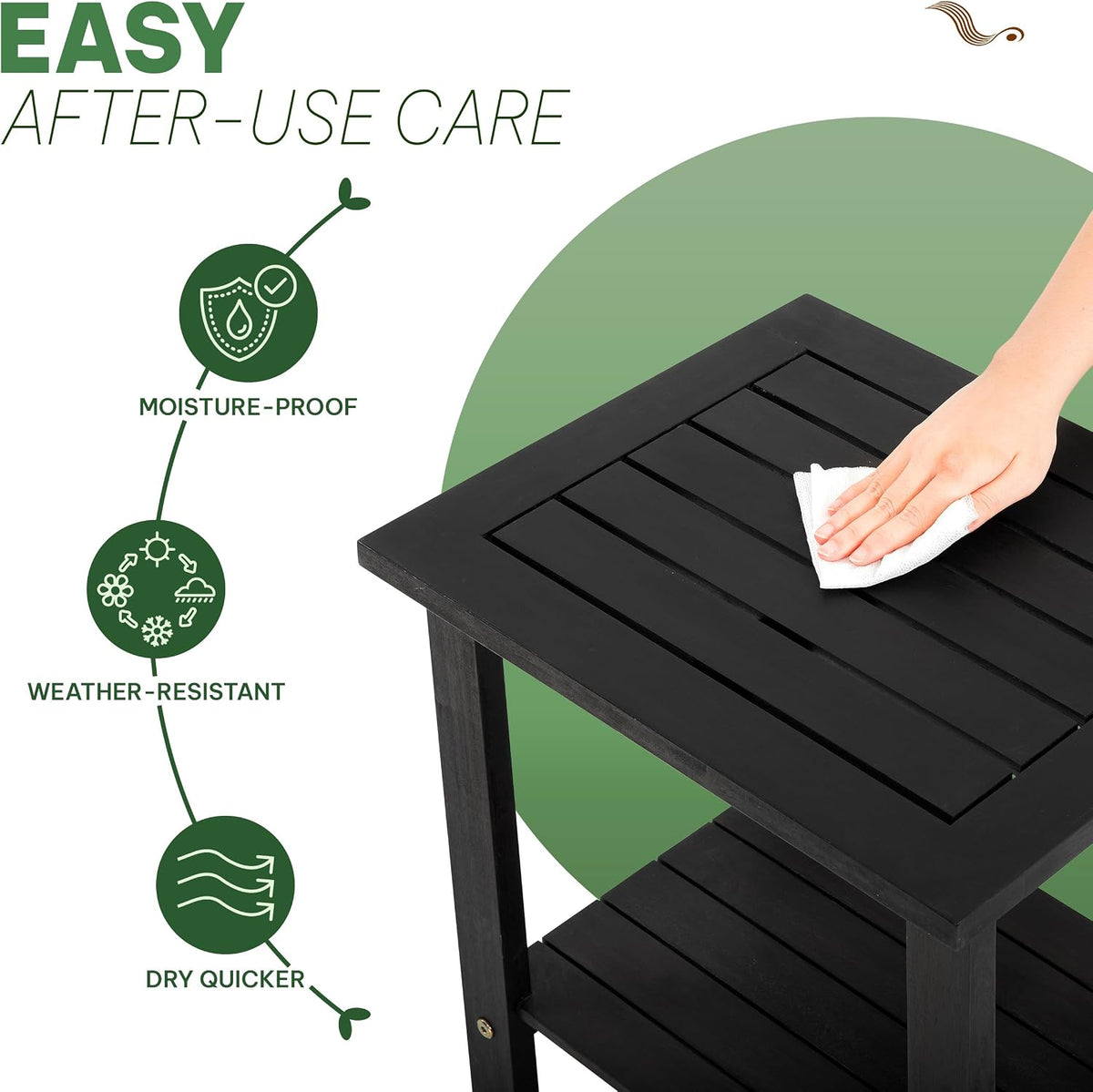 Acacia Wood Adirondack Side Table, 2-Tier Outdoor End Table - Black