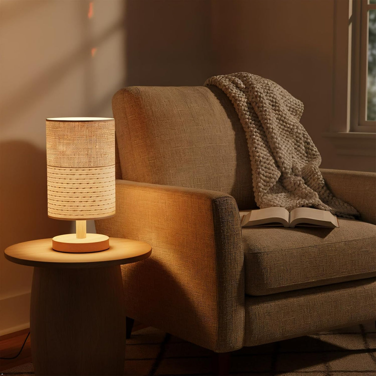 AFORTLO Table Desk Lamp, Small Fabric Boho Decorative Nightstand Night Light ...