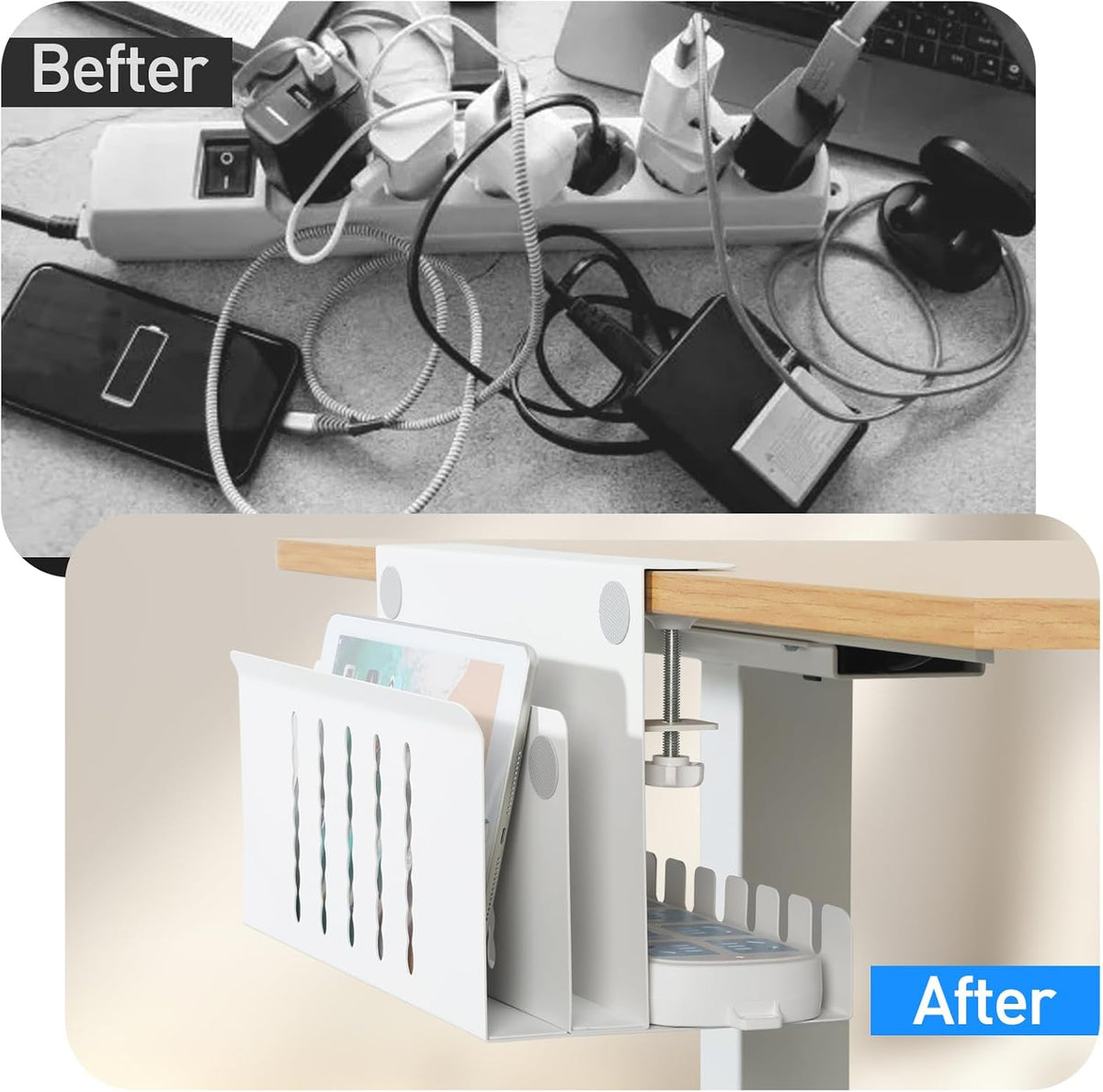MAXECHO Desk Side Storage, Under Desk Laptop Mount, Table Side Hanging File O...