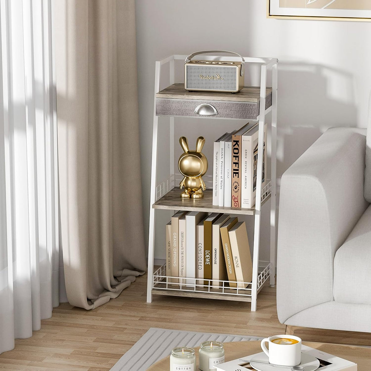 keomaisyto 3-Tier Small Bathroom Shelves with Drawer, Floor Storage Shelf, Sm...