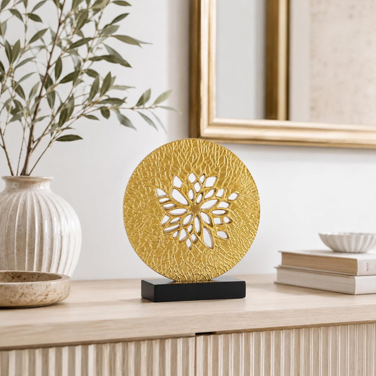 Tree of Life Decorative Sculpture, Round Openwork Tabletop Decor for Cabinet ...