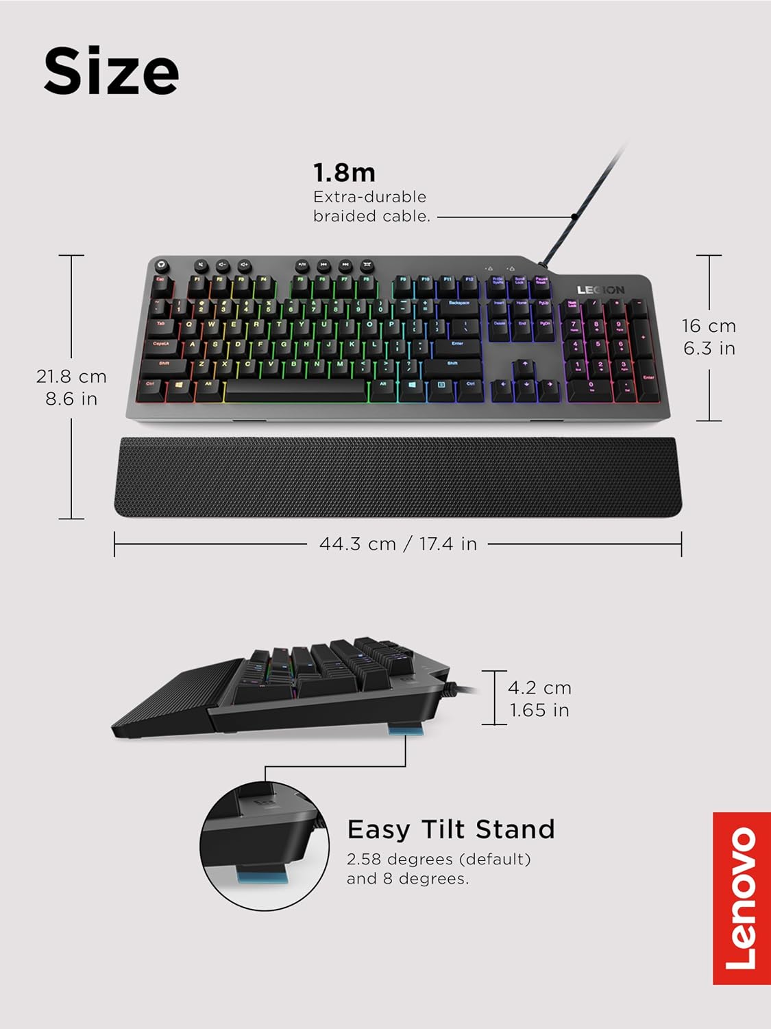 Lenovo GY40T26478 Legion K500 RGB Mechanical Gaming Keyboard, 3 ZONE Full-siz...