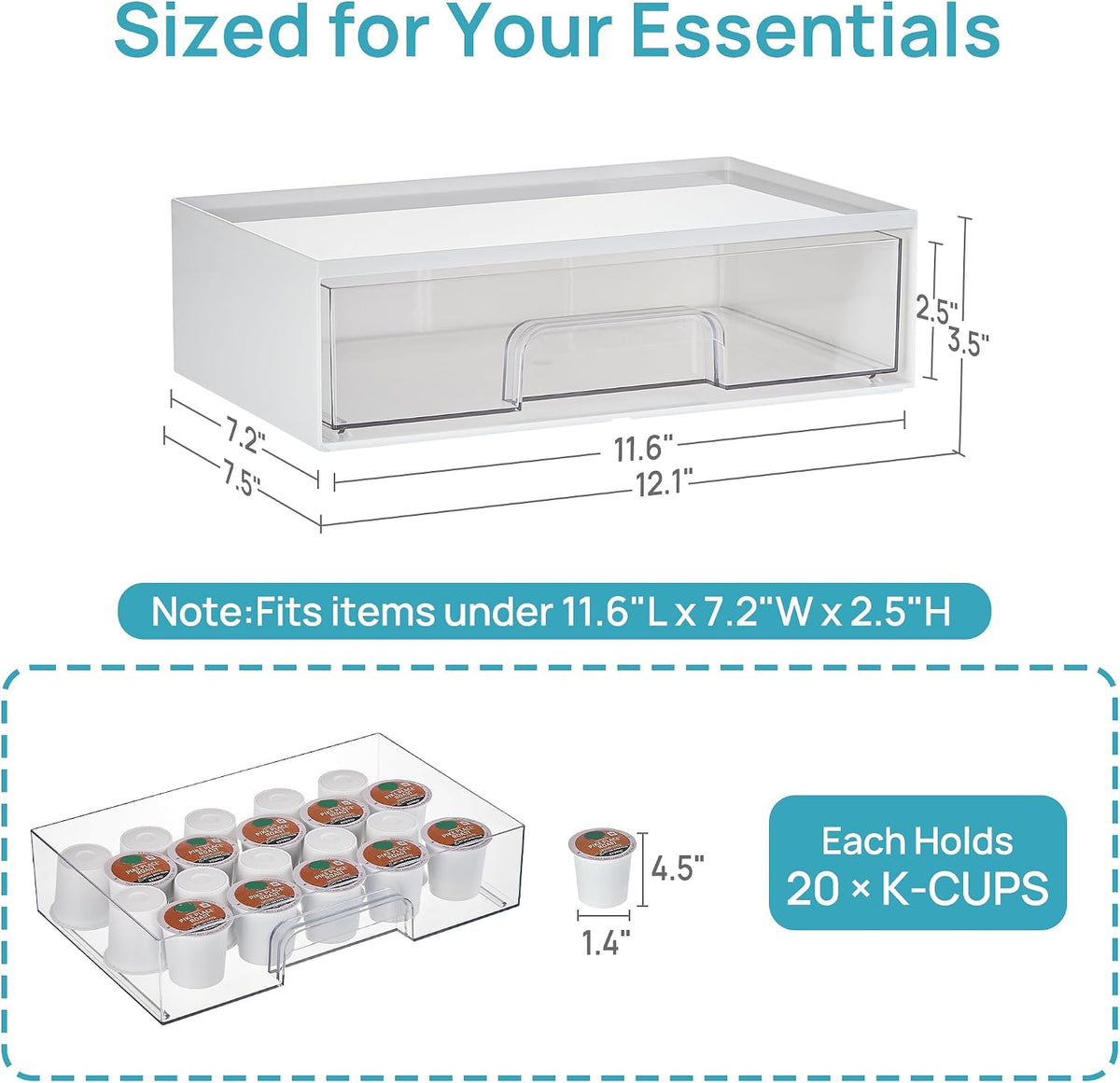 Vtopmart White Stackable Storage Drawers, 2 Pack Wide Organizers