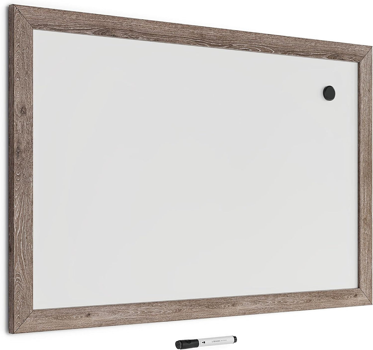 U Brands Dry Erase White Board, 24" x 36", Magnetic, Rustic Wood Frame