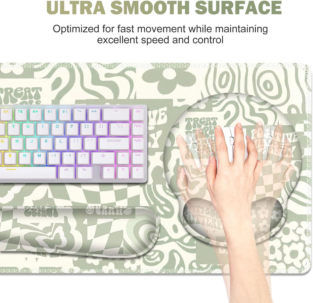 Large Desk Mat, Beige Gaming Mouse Pad, Desk Pad Protector, XXL Mousepad + Ke...