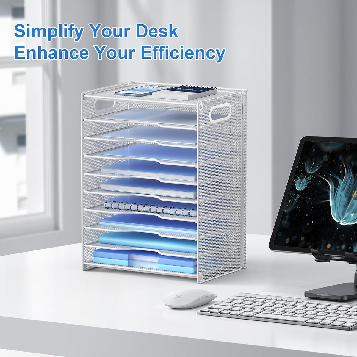 OUTWOLF 10 Tier Paper Organizer - Letter Tray Mesh Desk File Organizer with H...