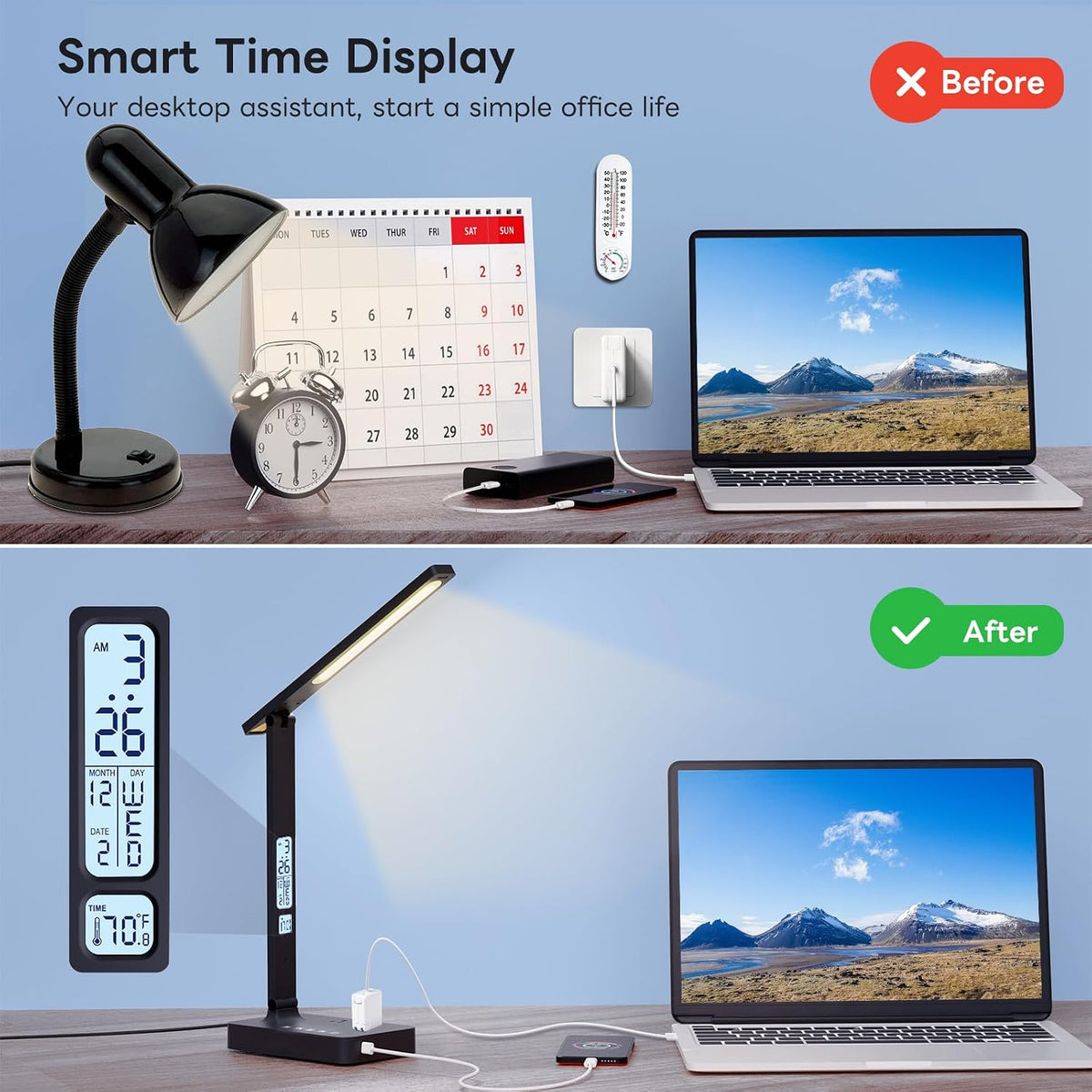 Infiway Desk Lamp with USB Charging Port: LED Stepless Dimmable Eye Caring De...