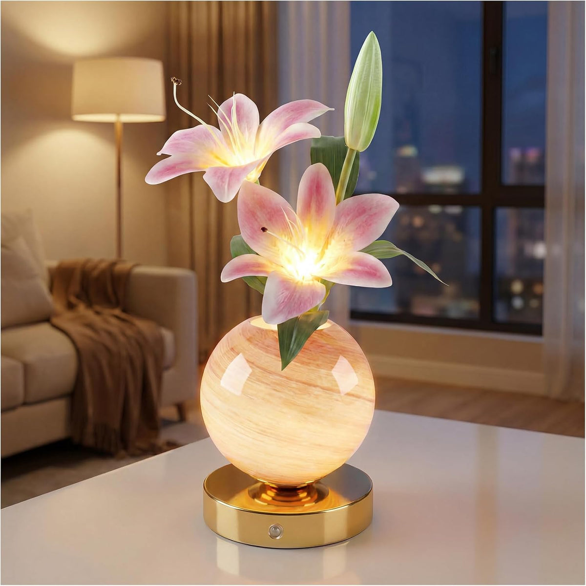 Lily Lamp Rechargeable Wireless Touch-Control Dimmable Faux Flower Desk Light...