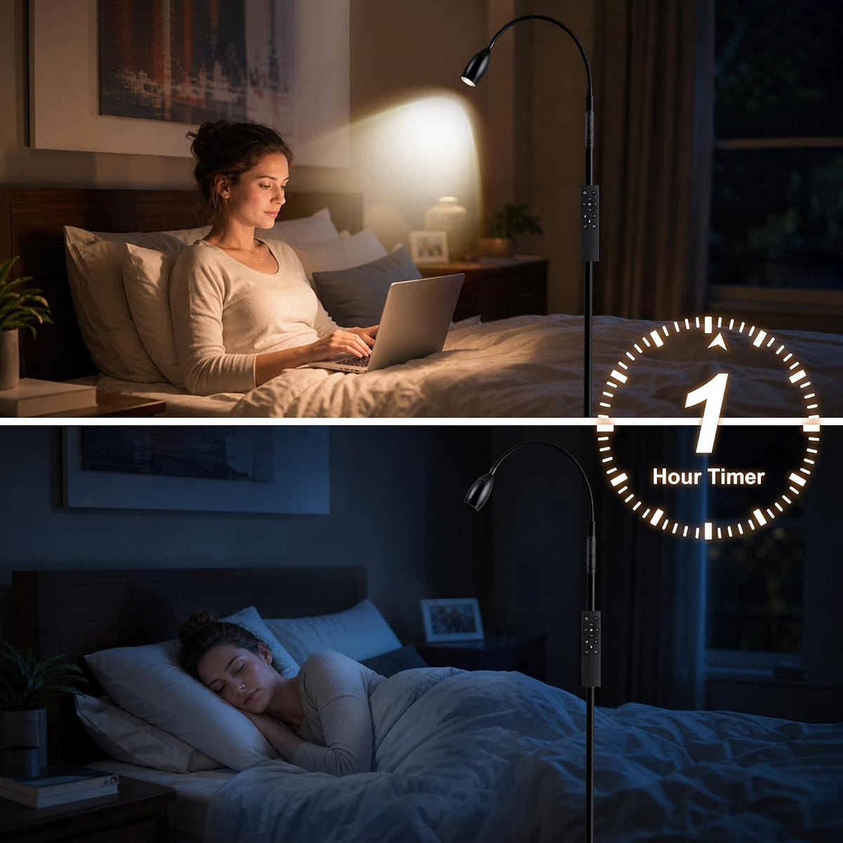 72" Reading Floor Lamp,Gooseneck LED Lamp with Zoomable Spotlight,Black