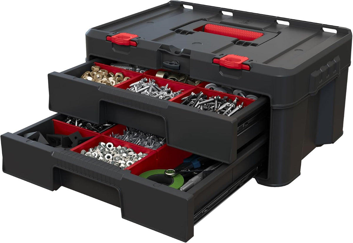 Keter Stack & Roll Heavy Duty 2 Drawer DIY Tool storage Unit Black 253384