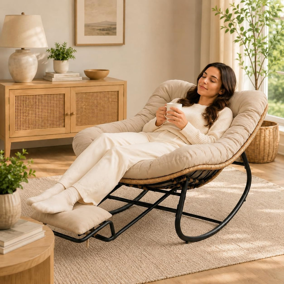 Oversized Rocking Chair with Zero-Gravity Foot Rest & Ottoman, Comfy Loun...