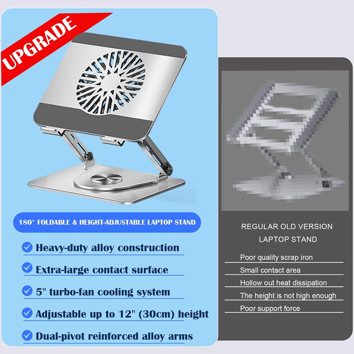 360° Rotating Adjustable Laptop Stand with Cooling Fan, Foldable Dual-Bar Sup...