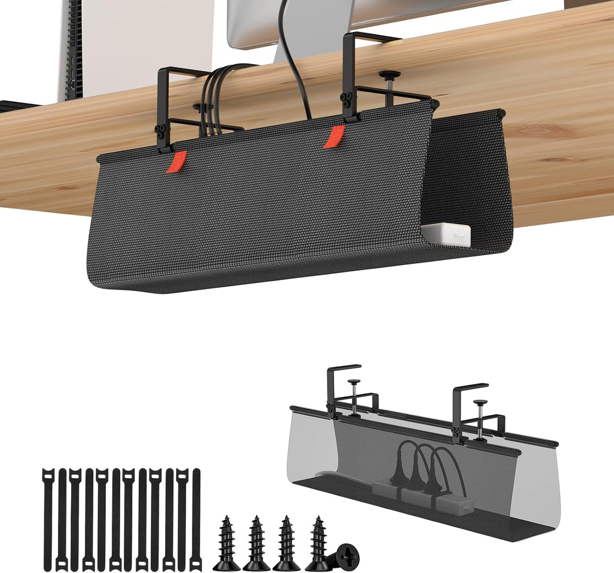 Heavy Duty No Drill Under Desk Cable Management Tray 28x5.5 inch