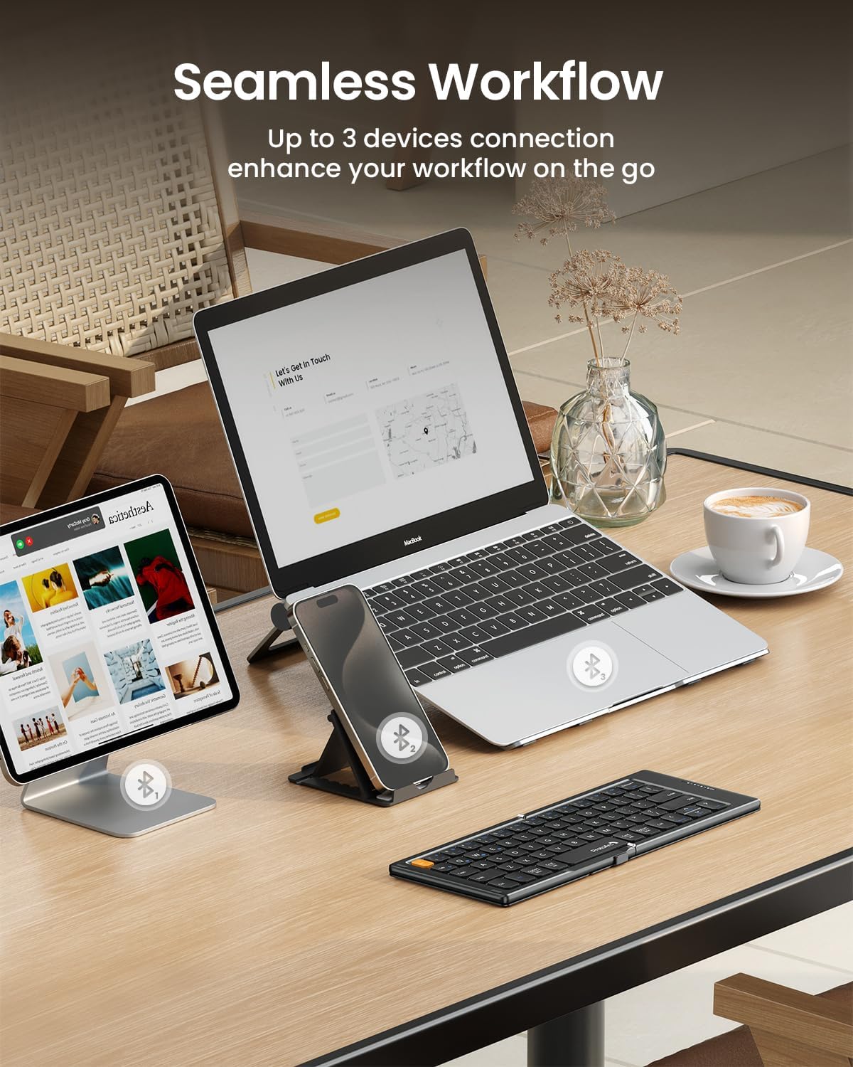 ProtoArc XK04 Foldable Compact Keyboard for Phone and Tablet, Black