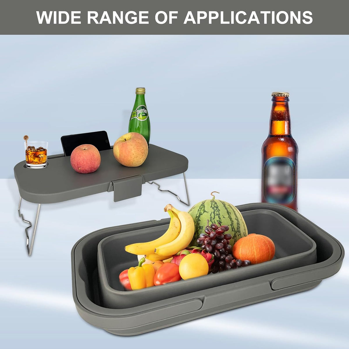 Foldable Camping Basket with Table Grey