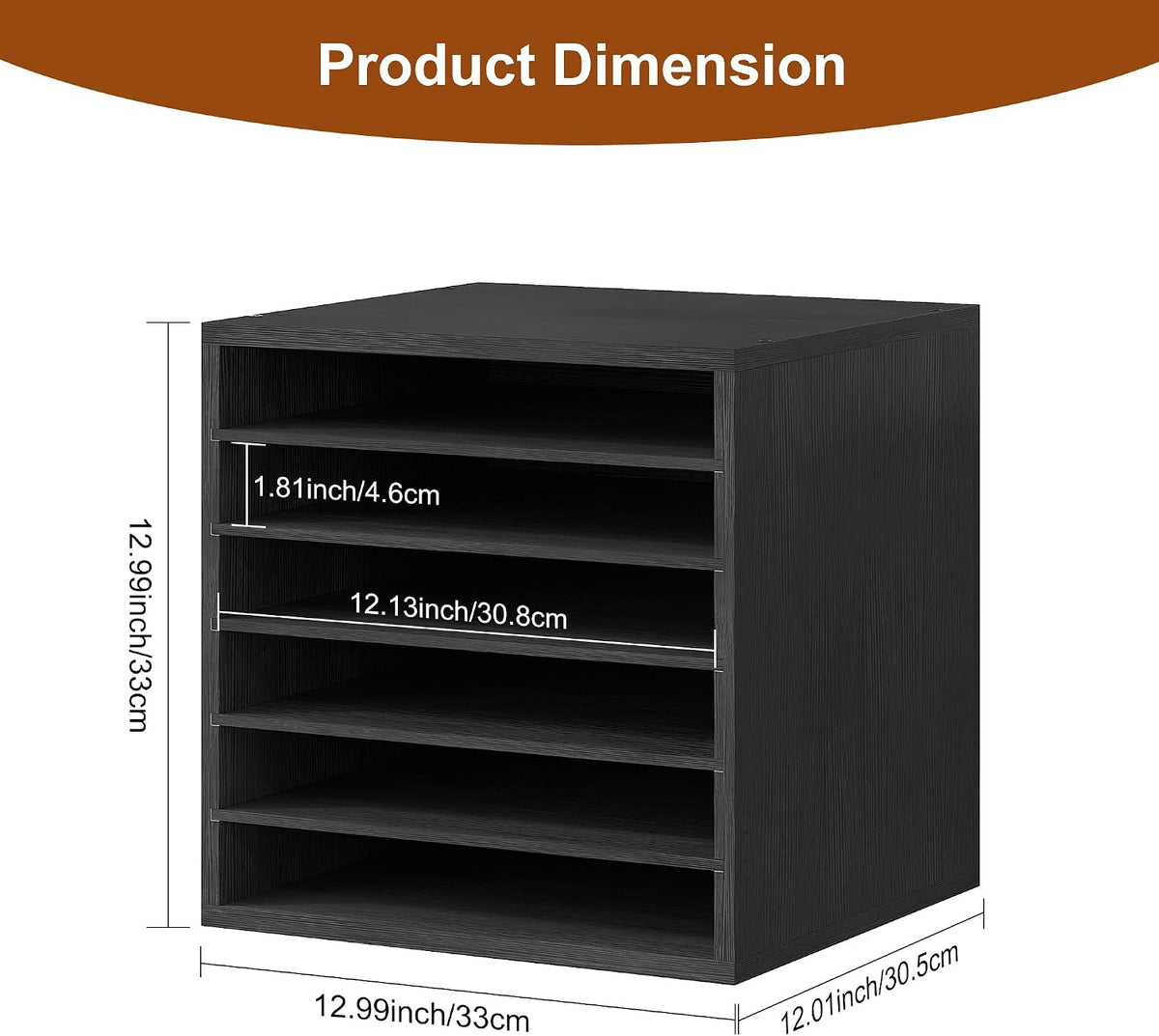 Alpeir Scrapbook Paper Storage Organizer with Adjustable Shelves, Black