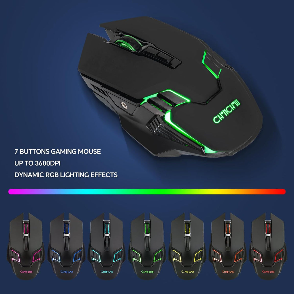 CHONCHOW USB Wireless Gaming Keyboard and Mouse Combo, RGB Backlit, 2.4GHz