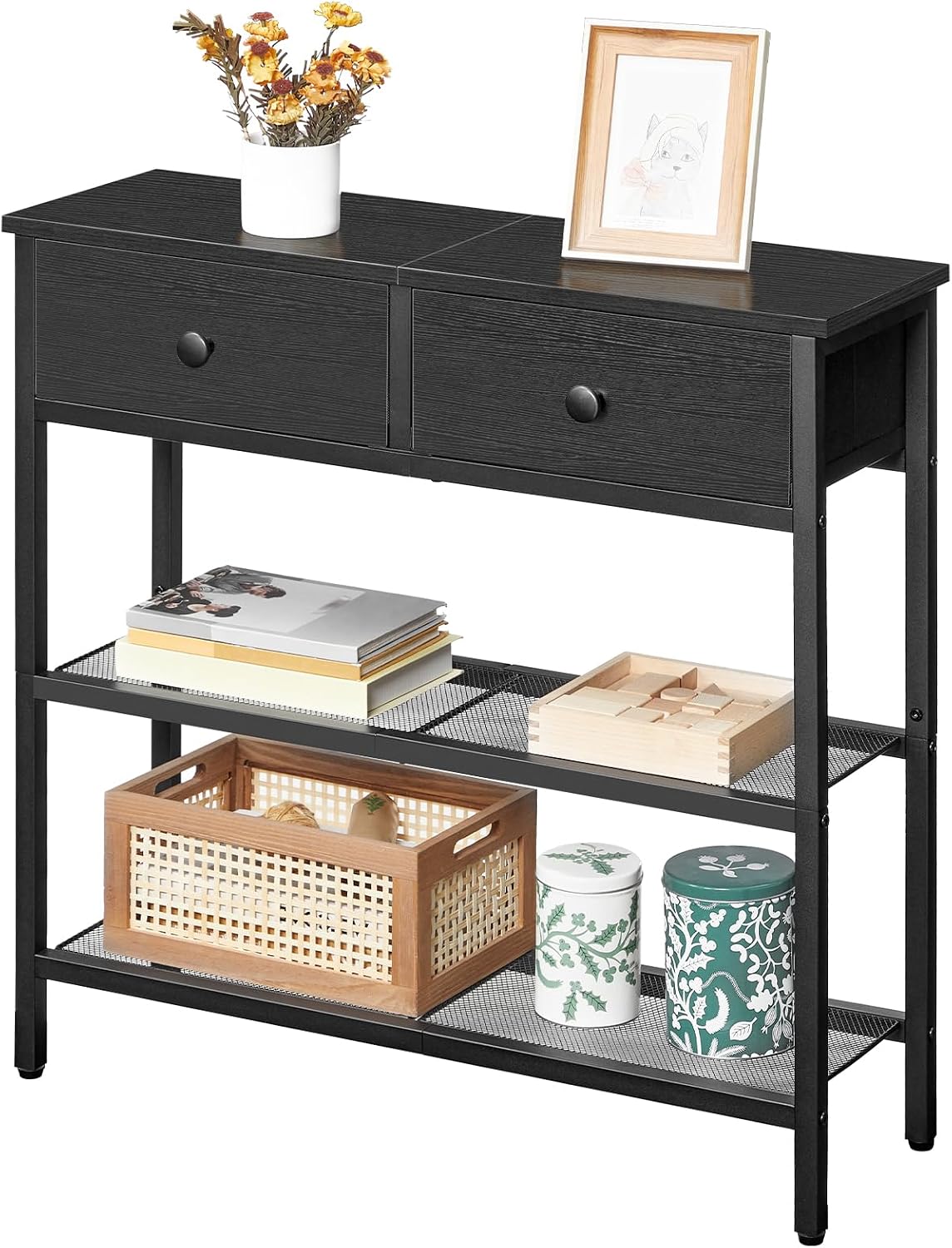 HOOBRO 29.5" Narrow Console Table with 2 Fabric Drawers, Small Sofa Table