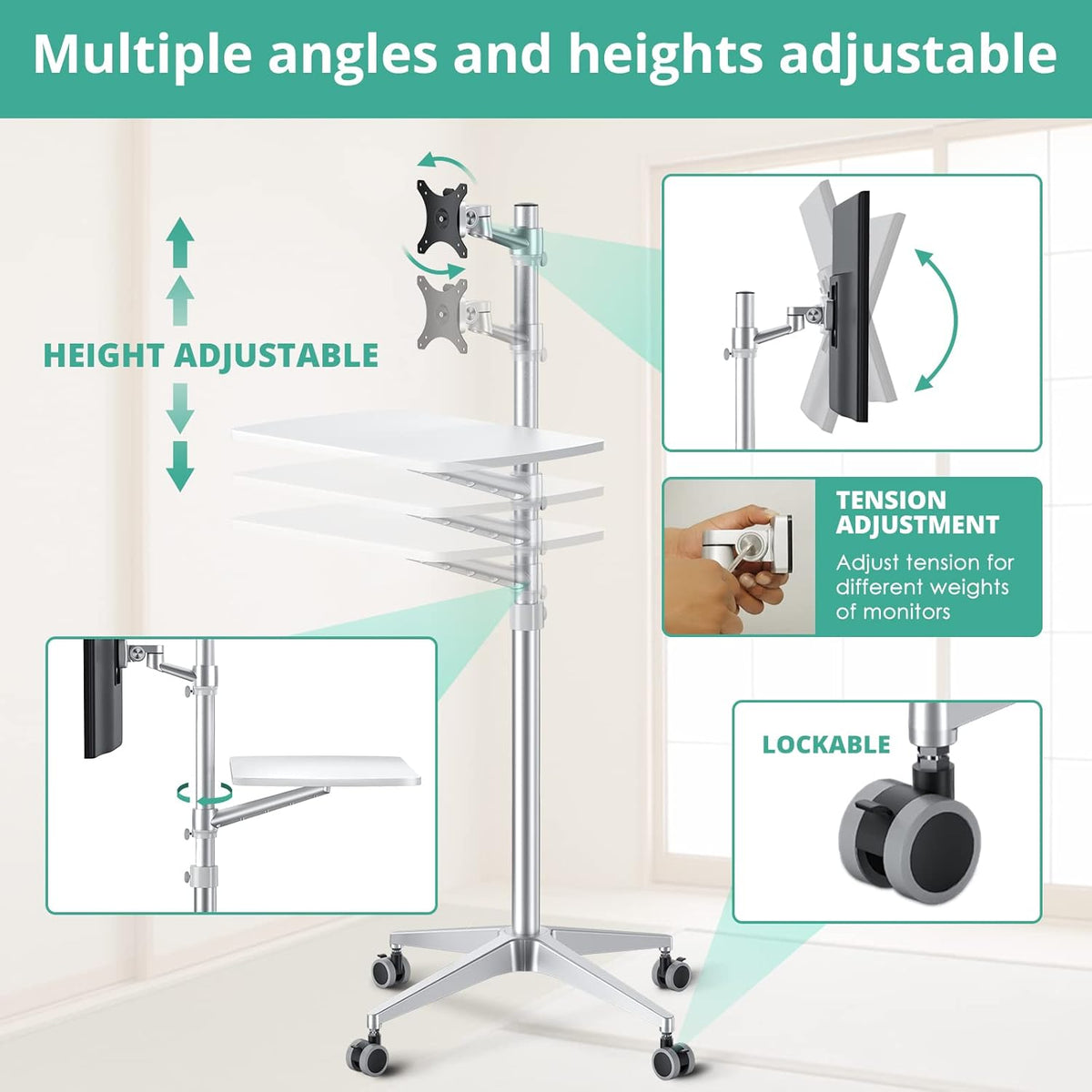 viozon Mobile Desk,Mobile Workstation,Mulitiuse Rolling Laptop Floor Stand,34...