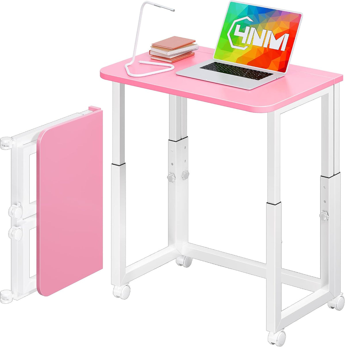 4NM No Tool Assembly 23.6" Small Desk, Folding Portable Desk with Wheels...