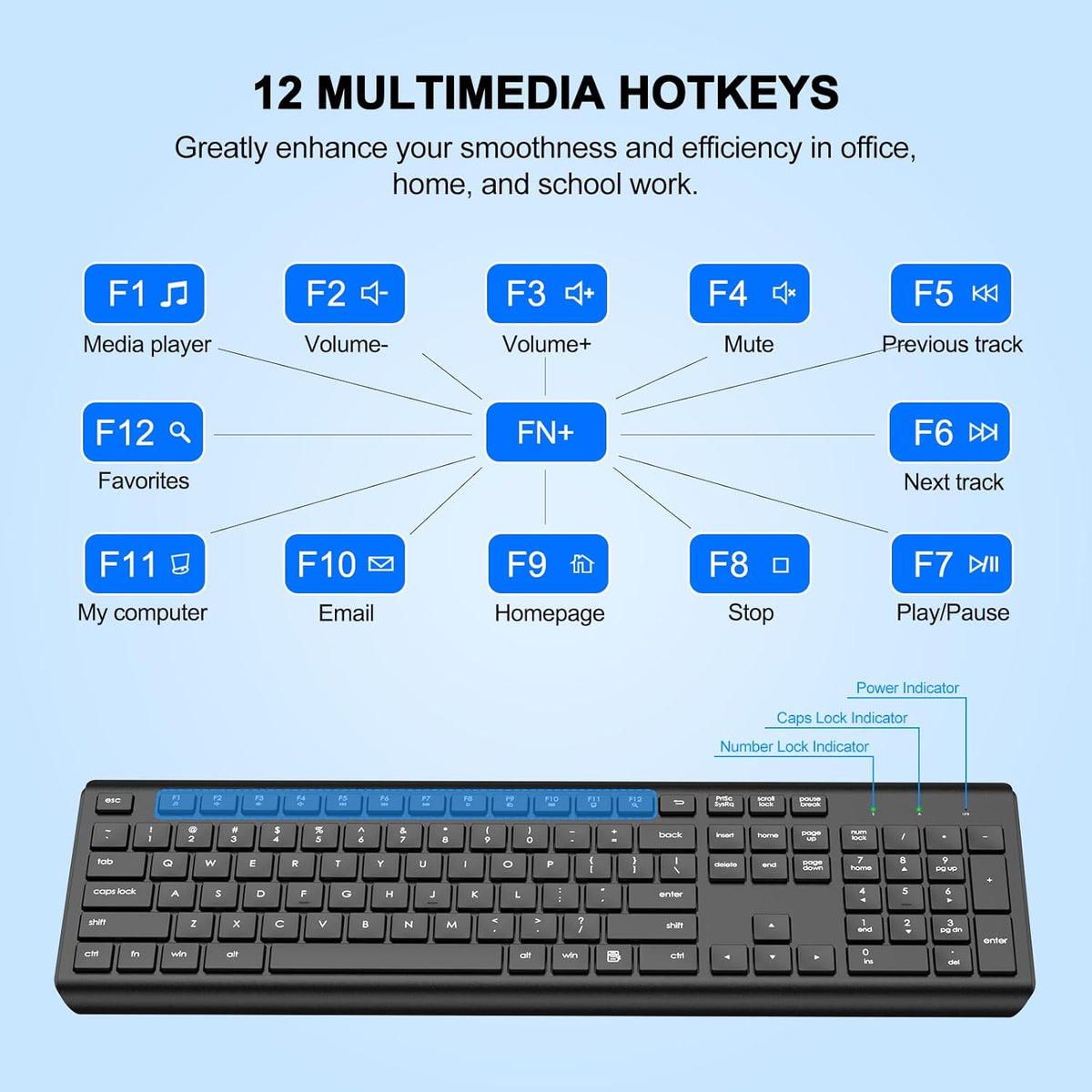 Wireless Keyboard and Mouse Combo, Full-Size Silent Ergonomic Keyboard and Op...
